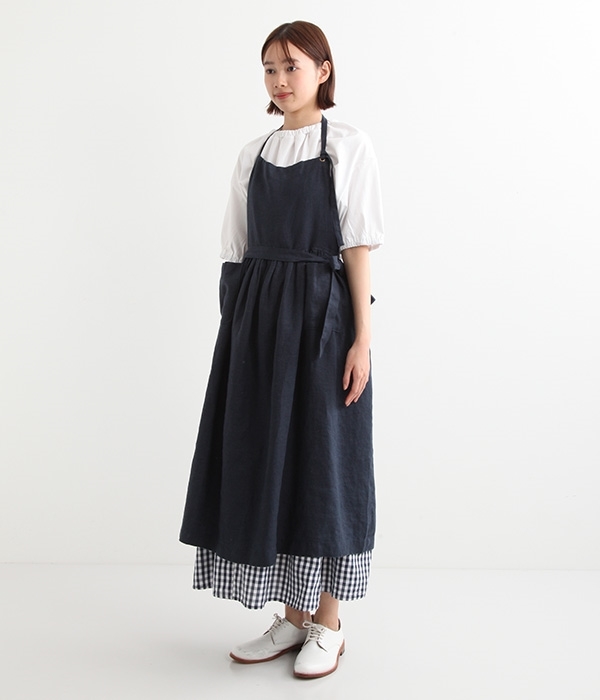 リネンエプロンワンピース(A・ネイビー)【再入荷】｜TUTIE.（ツチエ ...