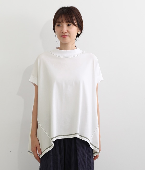 配色ステッチ襟リブTシャツ(A・オフホワイト)