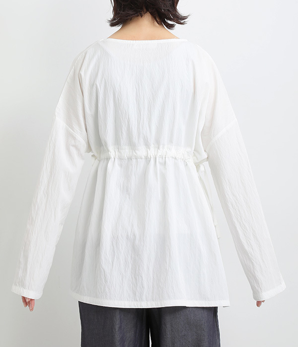 レーヨンナイロンvintagewash加工絞りフレアボリュームブラウス(D・ブラック)