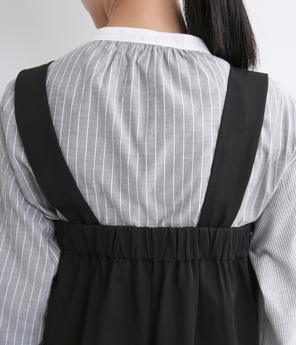 レーヨンナイロンツイルサロペットパンツ(A・チャコール)