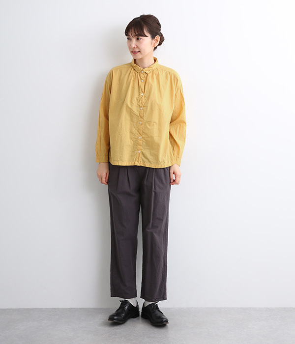 コットンローン日本製品染シャツブラウス(B・ソフトイエロー)