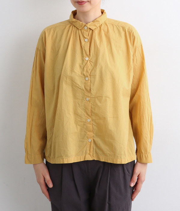 コットンローン日本製品染シャツブラウス(B・ソフトイエロー)