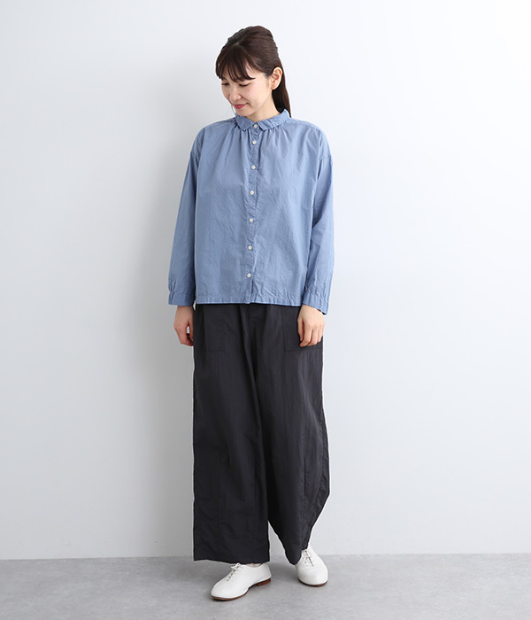 コットンローン日本製品染シャツブラウス(B・ソフトイエロー)