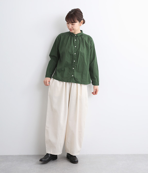 コットンローン日本製品染シャツブラウス(B・ソフトイエロー)