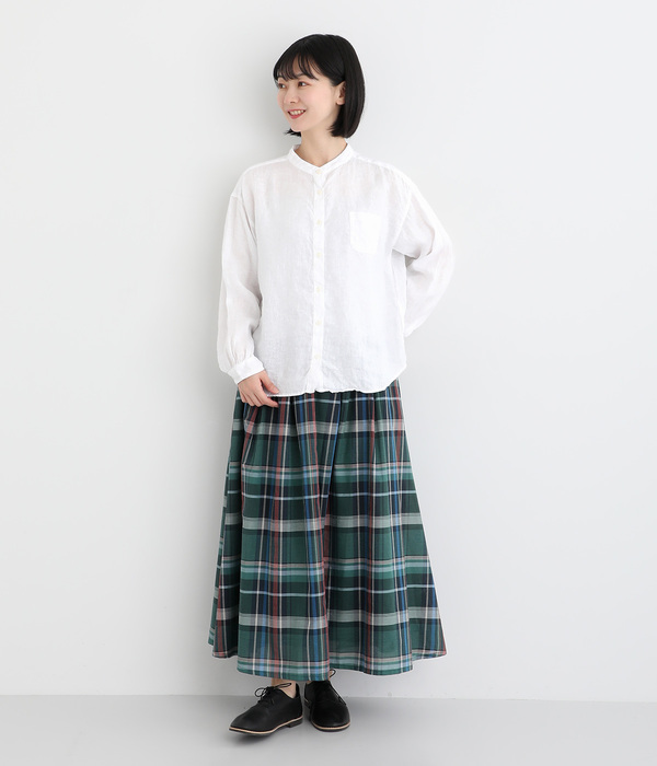 リネン平織日本製品染胸ポケット付きシャツ(I・ネイビー)