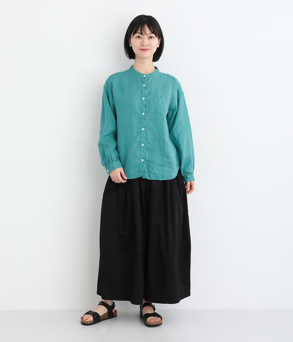 リネン平織日本製品染胸ポケット付きシャツ(I・ネイビー)