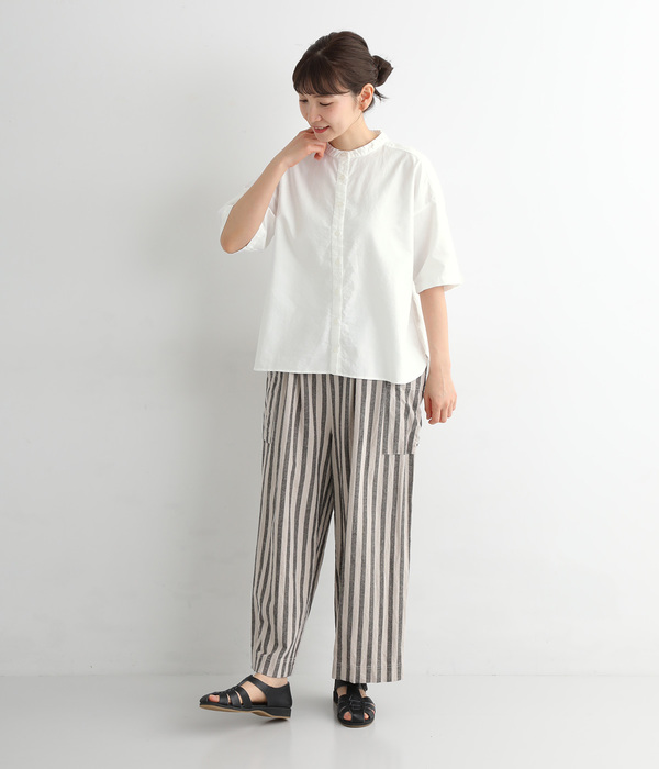 オックス日本製品染め5分袖ワイドシャツ(ホワイト)