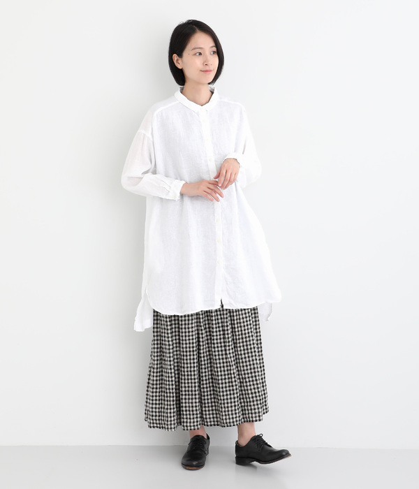 リネン平織日本製品染　ギャザーワイドチュニック(A・シロ)