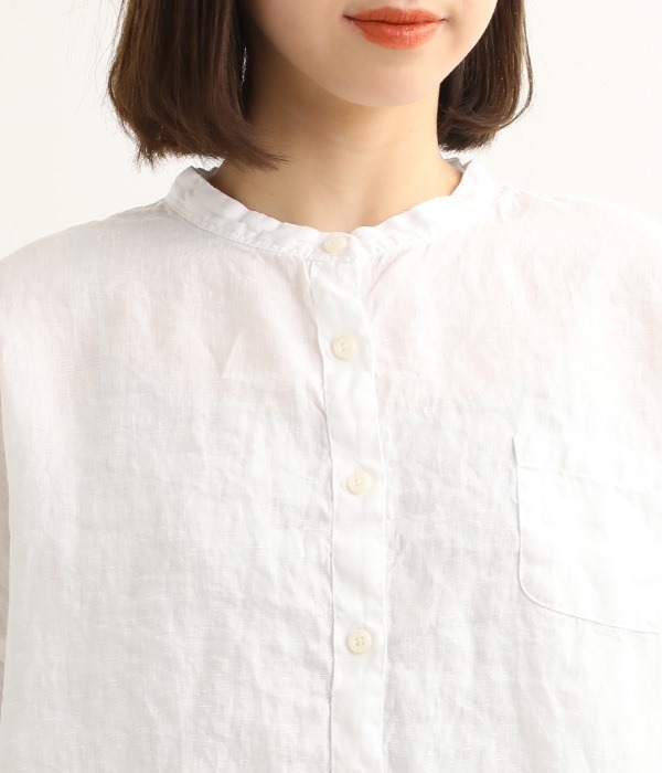 フレンチリネンスタンドカラーシャツ(A・ホワイト)