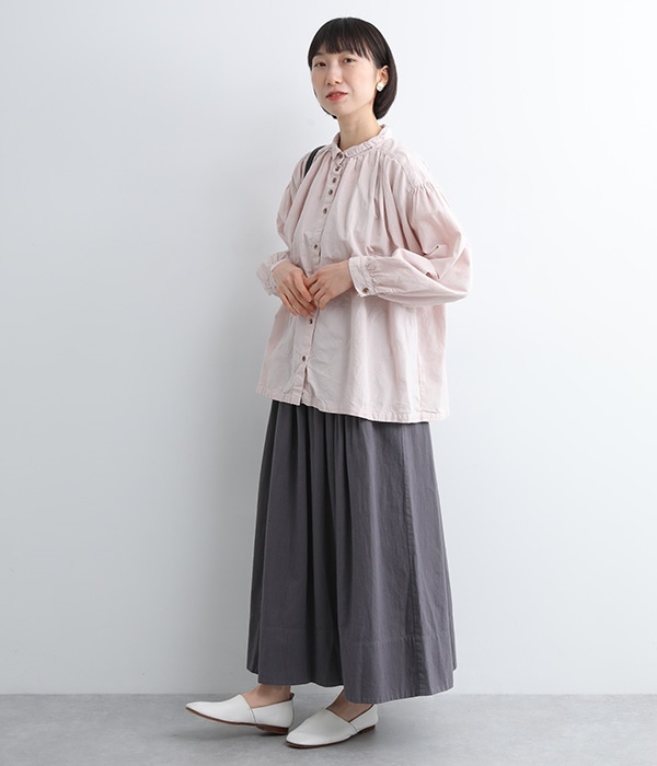 【tukuroi by SUN VALLEY】コットンジャカード　日本製品染ギャザーシャツ(B・フォギーピンク)
