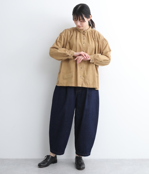 【tukuroi by SUN VALLEY】コットンジャカード　日本製品染ギャザーシャツ(C・キャメル)