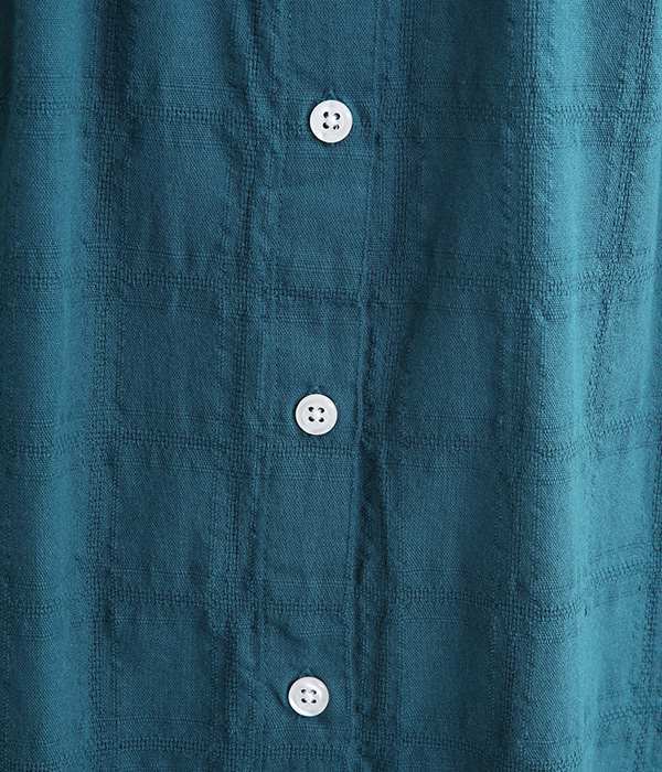 コットンドビーチェック織　日本製品染ワンピース(B・グリーンブルー)