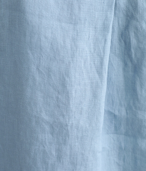 フレンチリネン　日本製品染　フリル襟ノースリーブプルオーバー(B・ライトブルー)