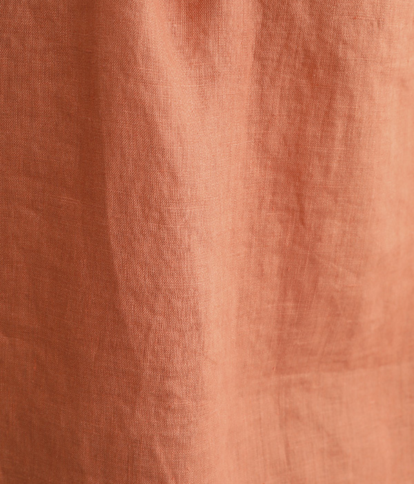 フレンチリネン　日本製品染　フリル襟ノースリーブプルオーバー(C・コーラルオレンジ)
