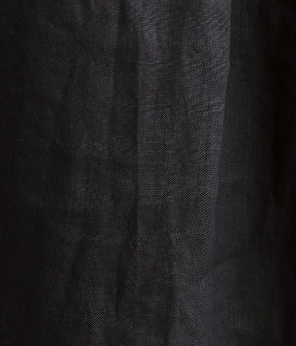 フレンチリネン　日本製品染　フリル襟ノースリーブプルオーバー(D・ブラック)