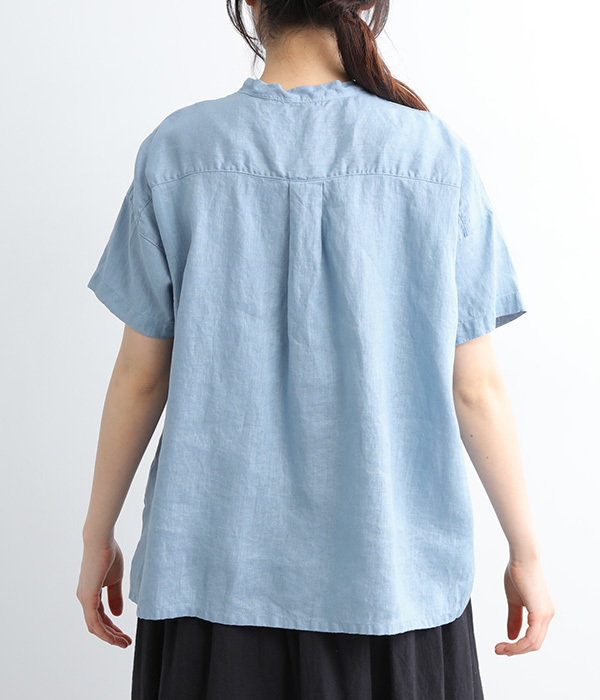 フレンチリネン　日本製品染　スタンドカラーシャツ(C・ライトブルー)