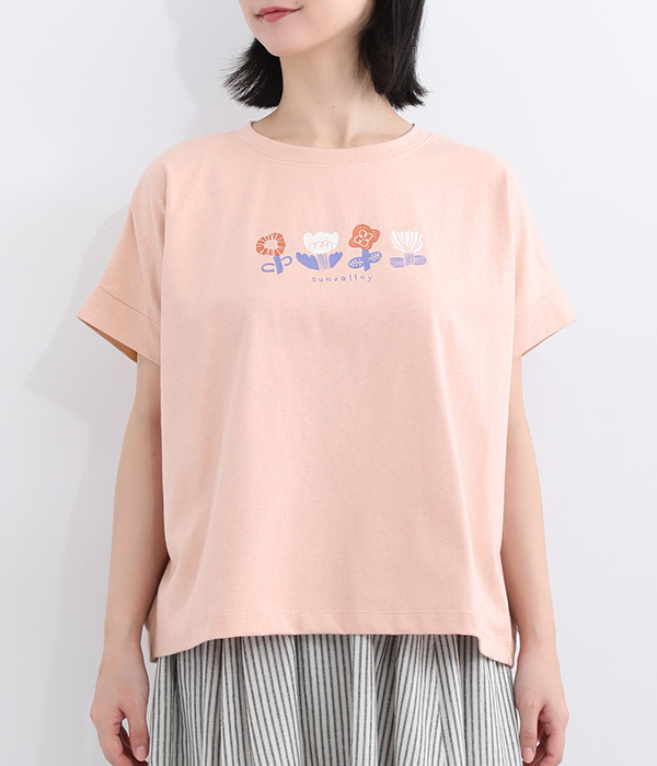 空紡糸天竺　フレンチスリーブTシャツ(B・ピンク)