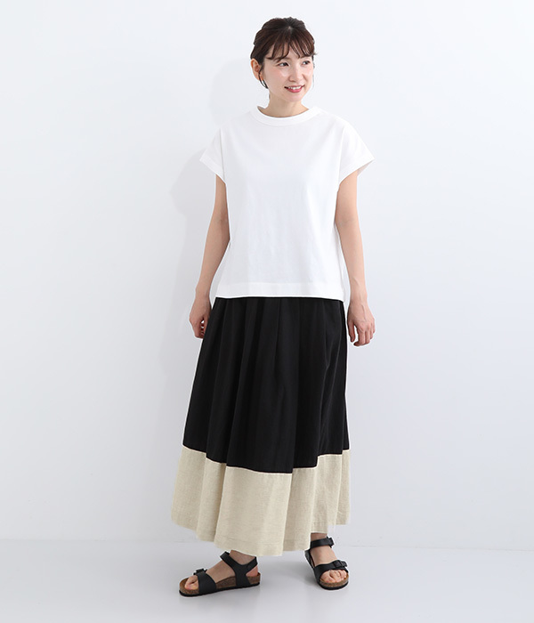 【tukuroi by SUN VALLEY】リネンコットン　切り替えスカート(D・ブラック)
