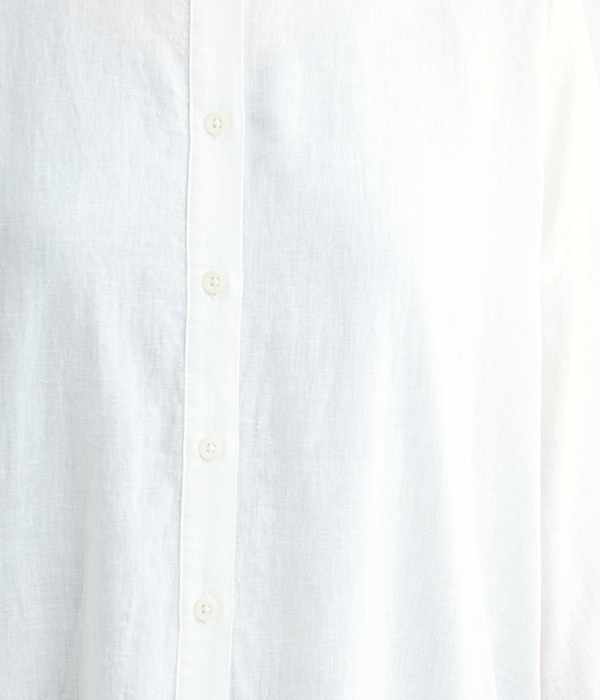 リネンレーヨン平織　7分袖チビ襟ワンピース(A・ホワイト)
