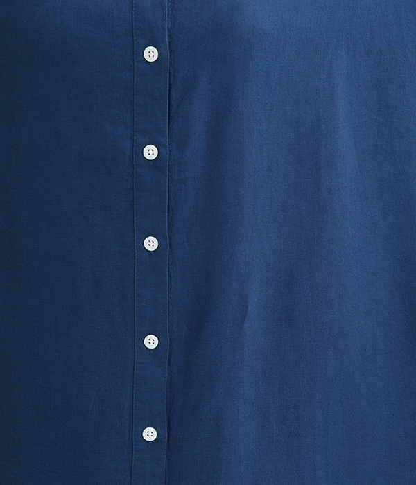 リネンレーヨン平織　7分袖チビ襟ワンピース(B・ブルー)