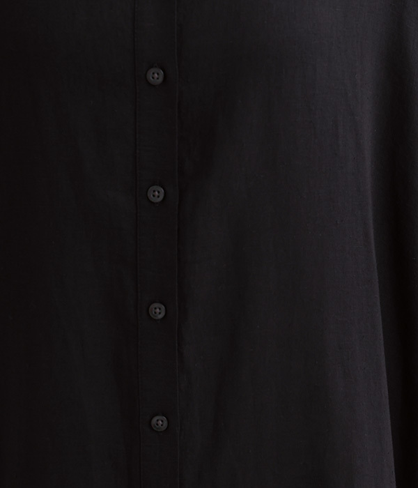 リネンレーヨン平織　7分袖チビ襟ワンピース(C・ブラック)