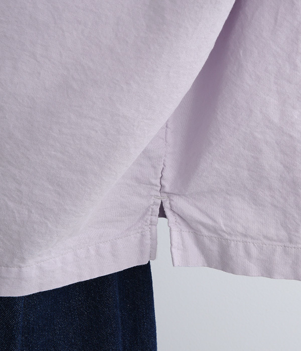 オックス日本製品染　後ろギャザー5分袖ワイドシャツ(E・チャコール)