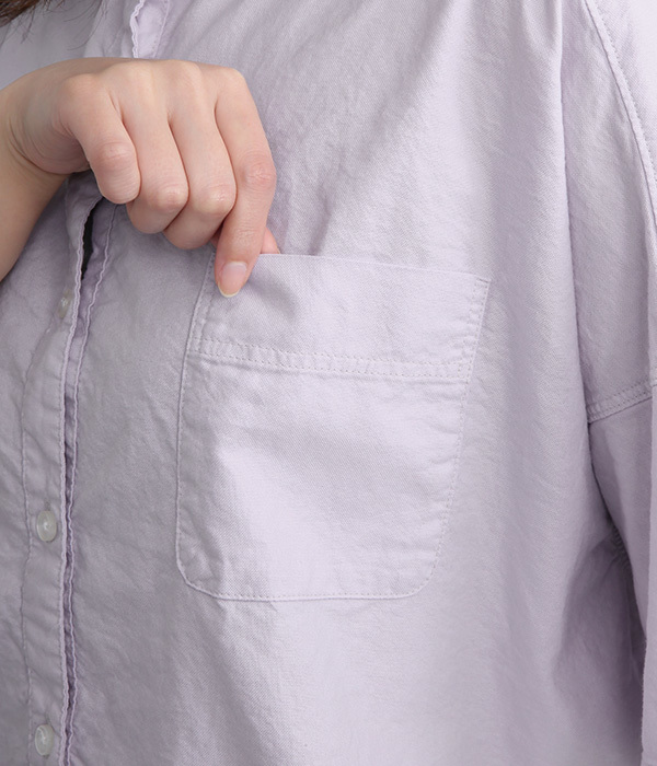 オックス日本製品染　後ろギャザー5分袖ワイドシャツ(E・チャコール)