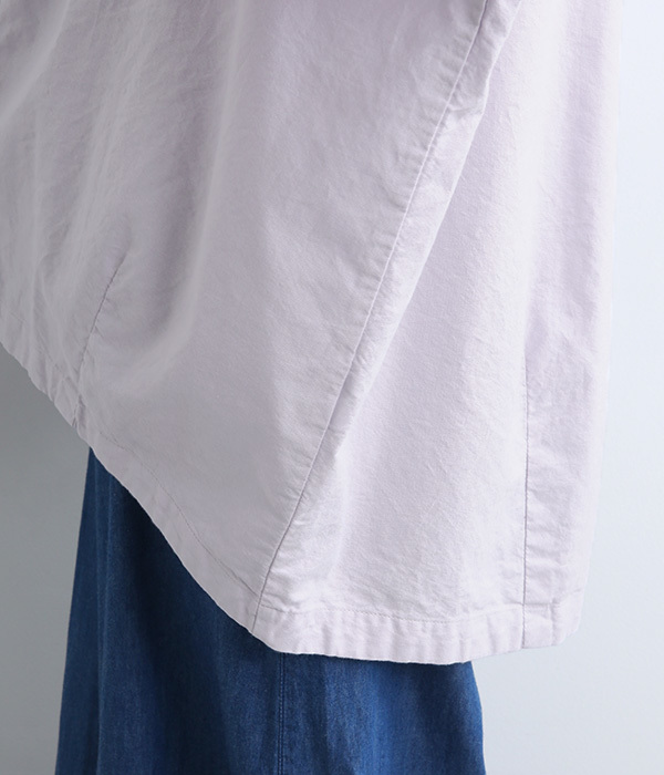オックス日本製品染　スタンドカラー裾タックチュニック(B・ラベンダー)