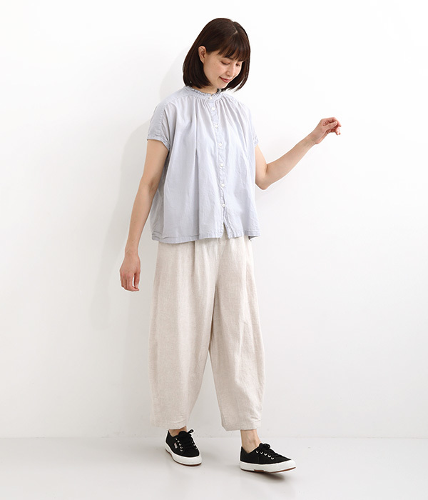 【tukuroi by SUN VALLEY】リネンコットン　フリル付きポケットパンツ(A・キナリ×ホワイト)