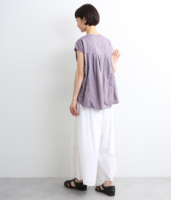 【tukuroi by SUN VALLEY】コットンリネンローン　日本製品染　ピンタックノースリーブシャツ(C・グレイッシュパープル)