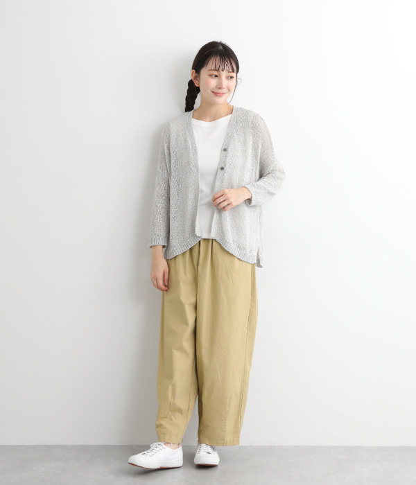 コットンリネン平織　裾タックバルーンパンツ(A・ベージュ)