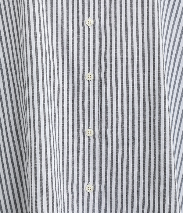 コットンリネン平織ストライプ　スタンドカラーサイドスリット入りチュニックシャツ(A・オフホワイト)