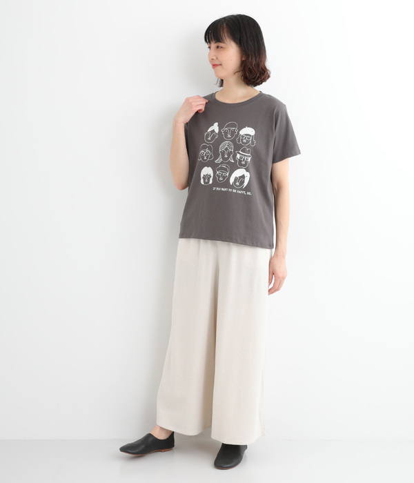 コットン天竺顔イラストプリントTEE(C・チャコール)