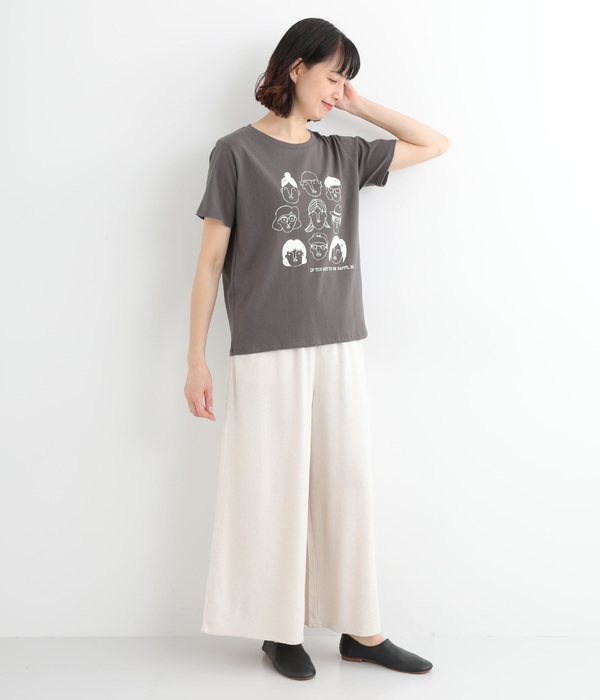 コットン天竺顔イラストプリントTEE(C・チャコール)
