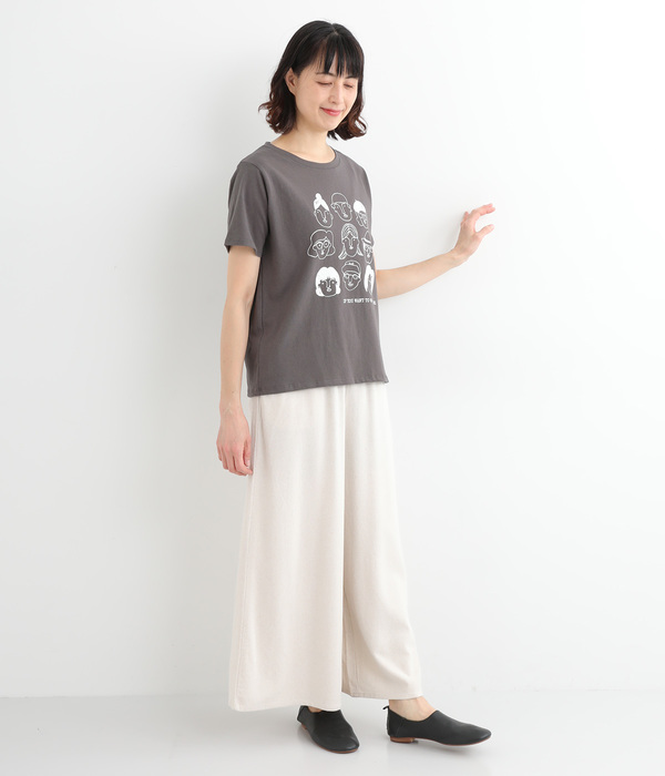 コットン天竺顔イラストプリントTEE(C・チャコール)