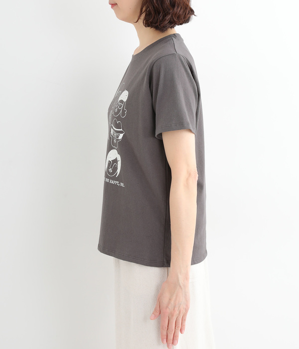 コットン天竺顔イラストプリントTEE(C・チャコール)