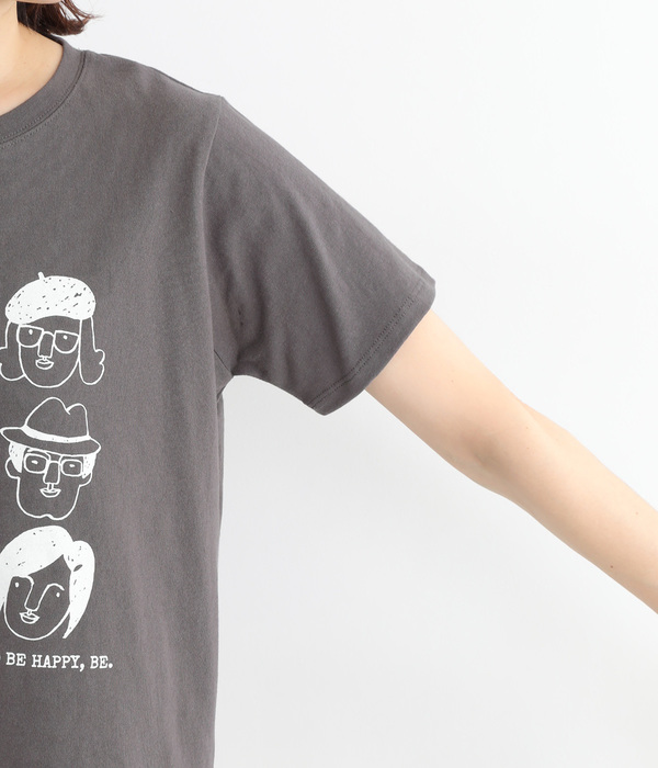 コットン天竺顔イラストプリントTEE(C・チャコール)