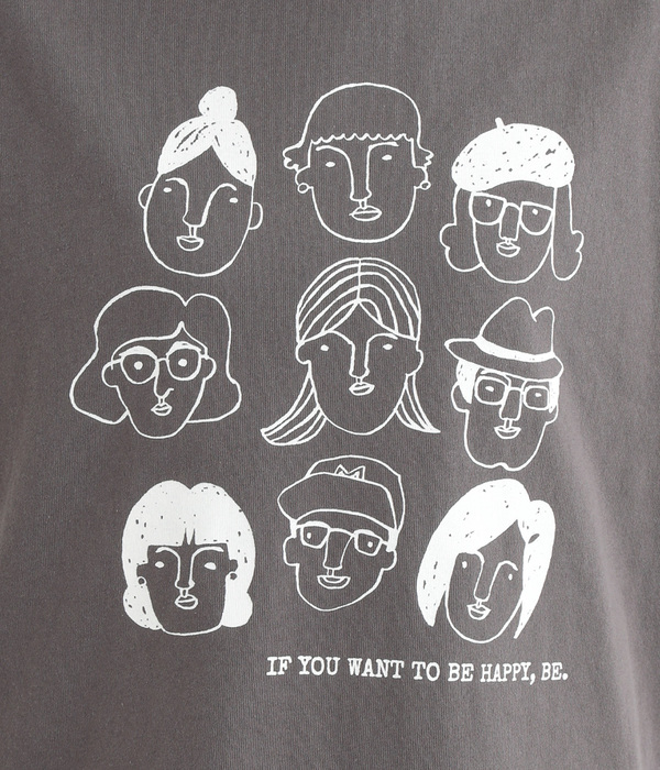 コットン天竺顔イラストプリントTEE(C・チャコール)