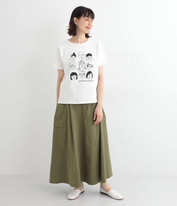 コットン天竺顔イラストプリントTEE(C・チャコール)