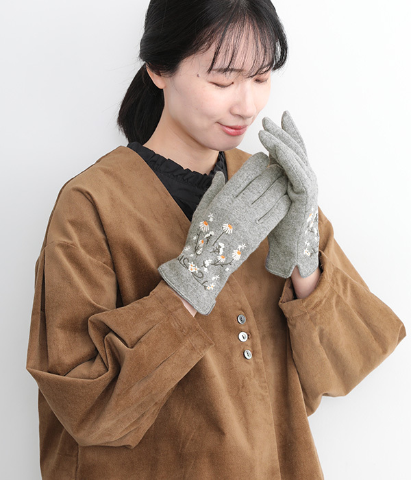 スマホ対応 刺繍グローブ(B・グレー)