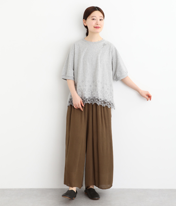 ミニ裏毛サークルスカラップケミカルレースTシャツ(B・杢グレー)
