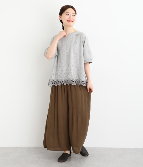 ミニ裏毛サークルスカラップケミカルレースTシャツ(B・杢グレー)