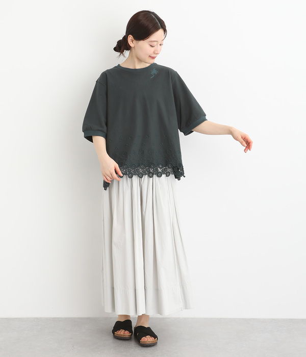 ミニ裏毛サークルスカラップケミカルレースTシャツ(B・杢グレー)