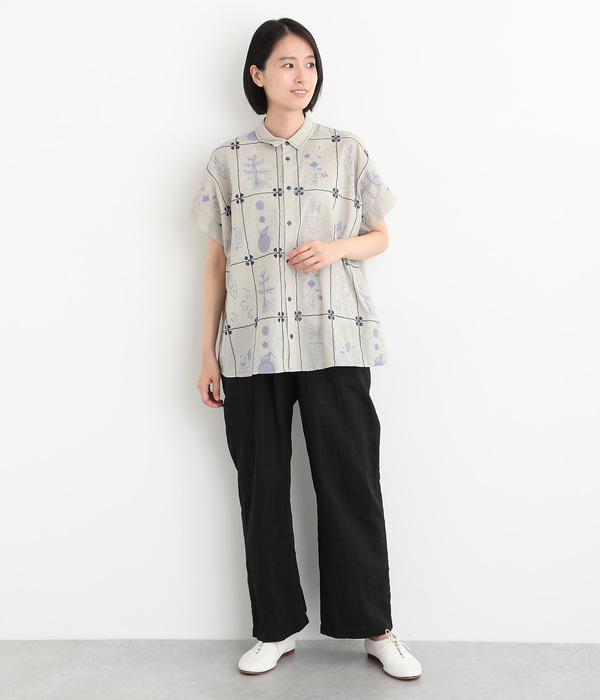 SUPER HAKKA×オバタクミ｢心の中の絵本｣総刺繍ドルマンシャツ(A・ベージュ)