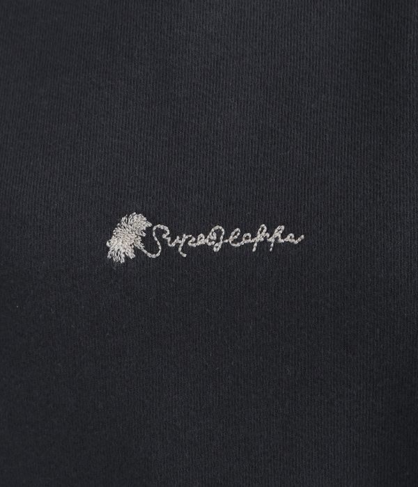 裏毛×シャーシアーレース　ロゴフラワーワンポイント刺繍チュニックプルオーバー(B・ネイビー)