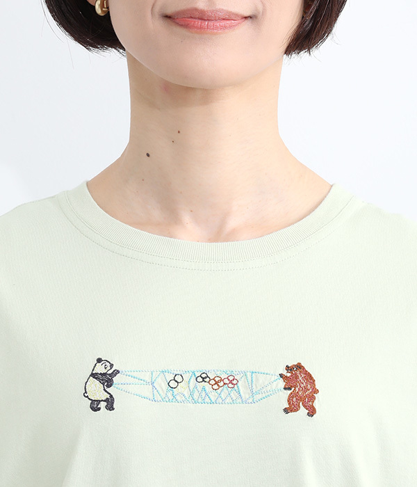 SUPER HAKKA×えんどうゆりこ｢植物を編む｣刺繍Tシャツ(A・オフホワイト)