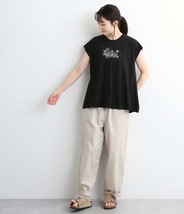 30番手天竺ラインステッチ刺繍Tシャツ(C・ブラック)