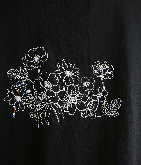 30番手天竺ラインステッチ刺繍Tシャツ(C・ブラック)
