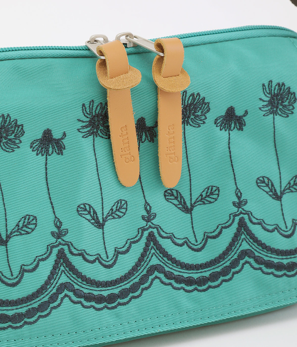 ｢glanta｣フラワースカラップ刺繍ウォレットショルダーバッグ(A・グリーン)