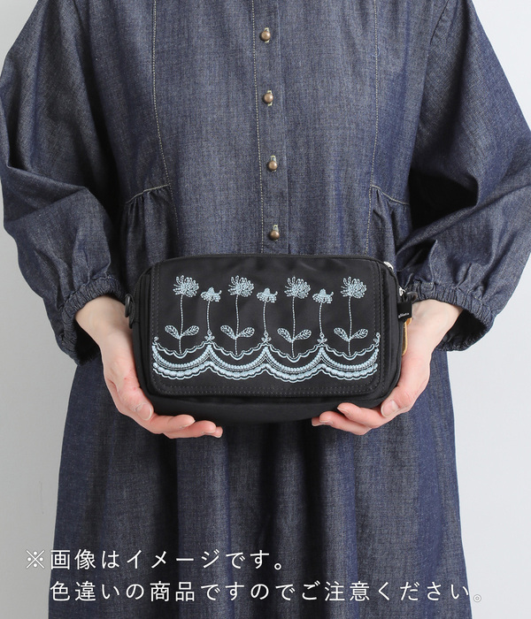 ｢glanta｣フラワースカラップ刺繍ウォレットショルダーバッグ(A・グリーン)
